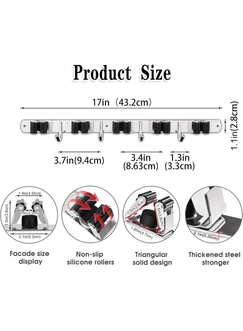 5Holders+4 Hooks  Broom Holder Wall Mounted with Nails Installation, Heavy Duty Stainless Steel Mop Holder, Brush Mop and Broom Storage Self Adhesive - Image 5